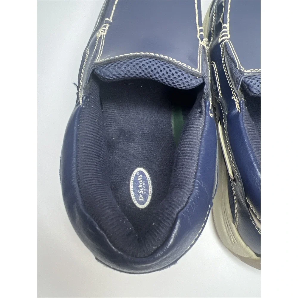 Dr Scholls Navy Blue Leather Slip On Loafers Mens 9 3E Wide Boat Shoes 42J-03